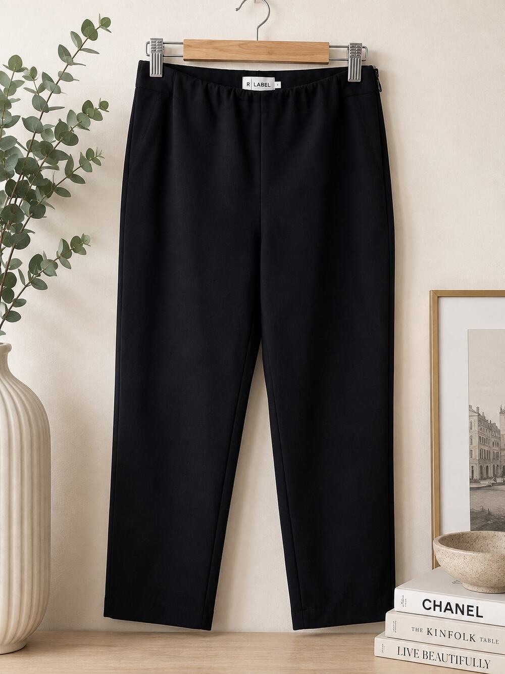 R Label Black Luxury Trouser Pants Side Zip Ankle Career Small Work Minimalist